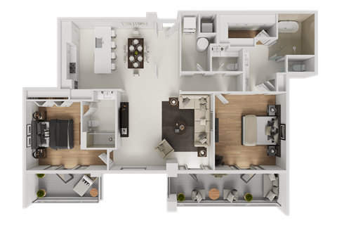 Floor plan for 2 beds, 2.5 baths, 1629 sqft